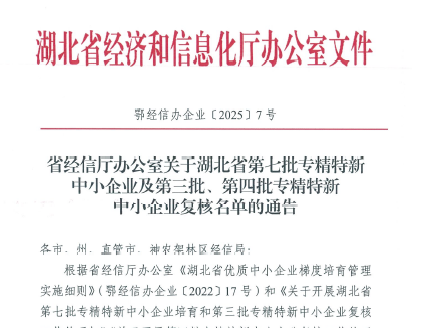 The company has been recognized as a "Hubei Province Specialized, Refined, Unique and New Small and Medium sized Enterprise"